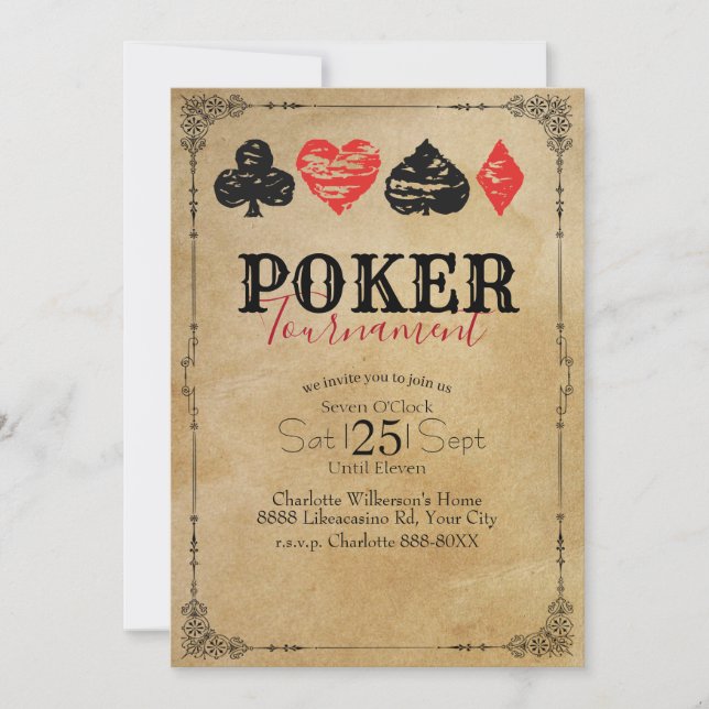 Poker Game Tournament Vintage Parchment Paper Invitation (Front)