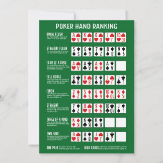 Poker Hand Ranking with Visuals Thank You Card