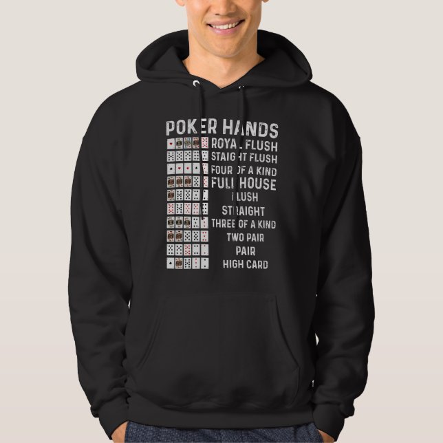 Poker Hands Cheat Sheet Card Casino Gam Hoodie (Front)