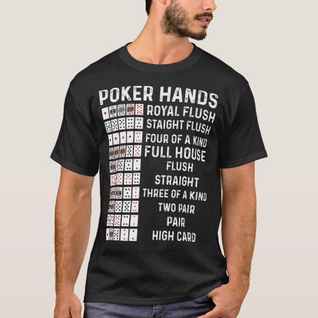 Poker Hands Cheat Sheet Card Casino Gam T-Shirt (Front)