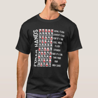 Poker Hands Cheat Sheet Card Casino Games Player T-Shirt