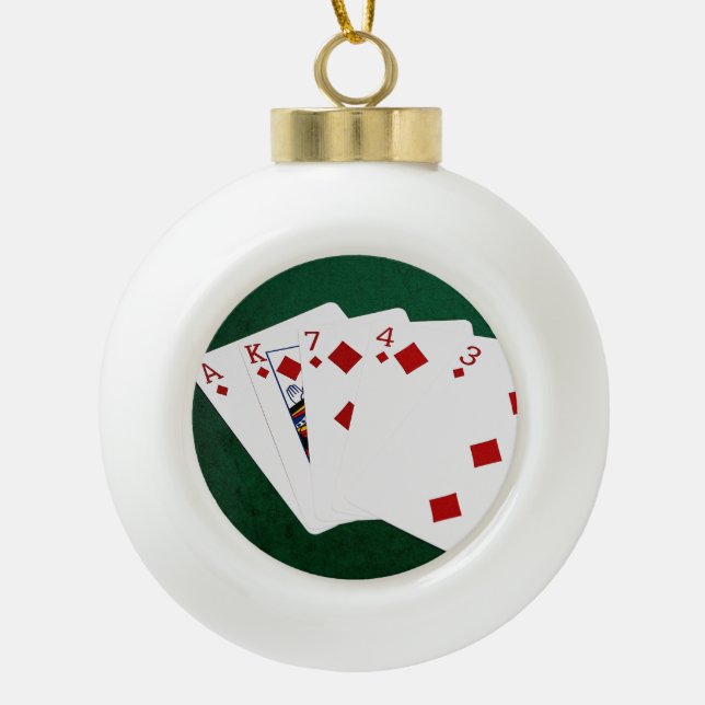 Poker Hands - Flush - Diamonds Suit Ceramic Ball Christmas Ornament (Front)