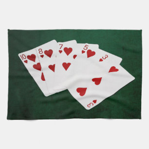 Poker Hands - Flush - Hearts Suit Tea Towel