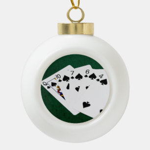 Poker Hands - Flush - Spades Suit Ceramic Ball Christmas Ornament
