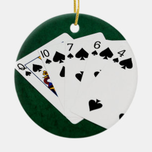 Poker Hands - Flush - Spades Suit Ceramic Tree Decoration