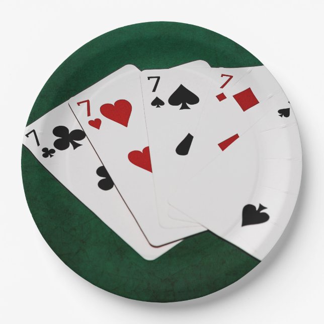 Poker Hands - Four Of A Kind - Sevens and Two Paper Plate (Front)