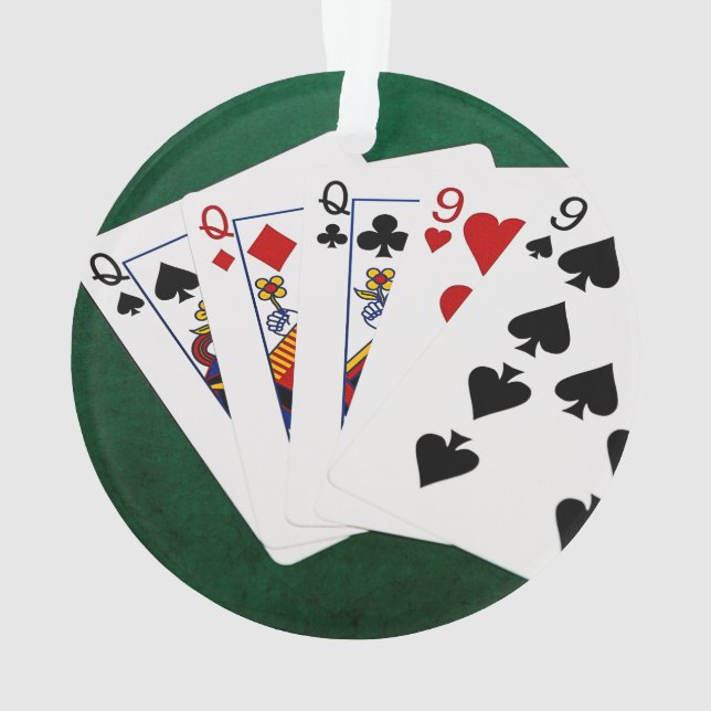 Poker Hands - Full House - Queen and Nine Ornament (Back)
