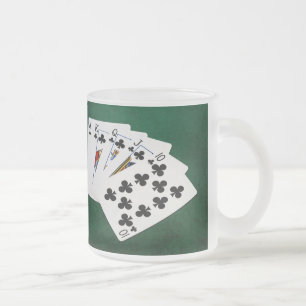 Poker Hands - Royal Flush - Clubs Suit Frosted Glass Coffee Mug