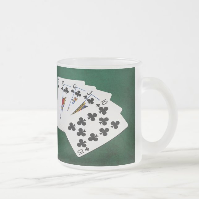 Poker Hands - Royal Flush - Clubs Suit Frosted Glass Coffee Mug (Right)