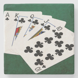 Poker Hands - Royal Flush - Clubs Suit Stone Coaster