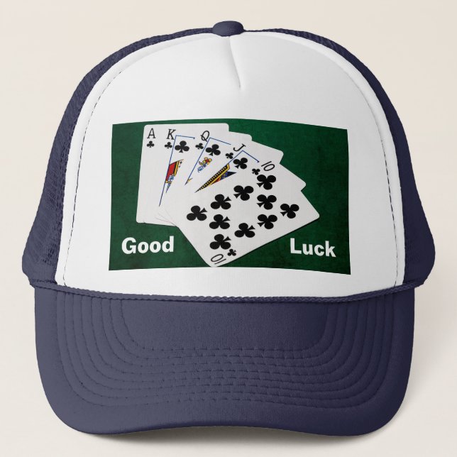 Poker Hands - Royal Flush - Clubs Suit Trucker Hat (Front)