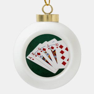 Poker Hands - Royal Flush - Diamonds Suit Ceramic Ball Christmas Ornament
