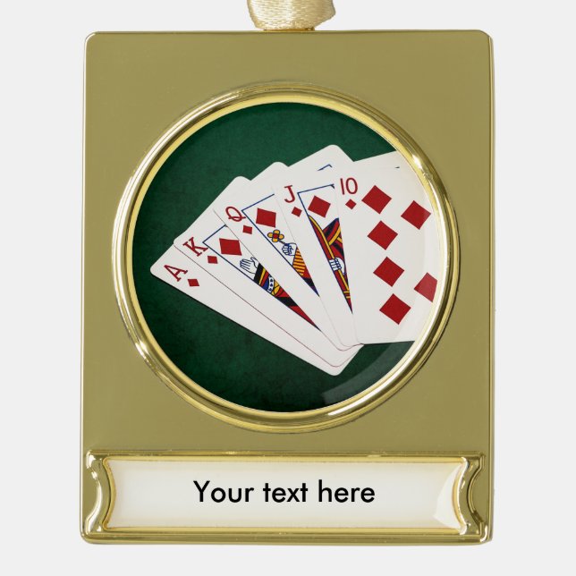 Poker Hands - Royal Flush - Diamonds Suit Gold Plated Banner Ornament (Front)