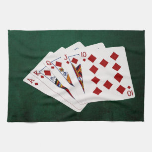 Poker Hands - Royal Flush - Diamonds Suit Tea Towel