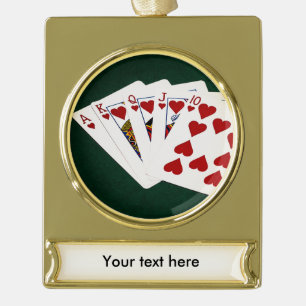 Poker Hands - Royal Flush - Hearts Suit Gold Plated Banner Ornament
