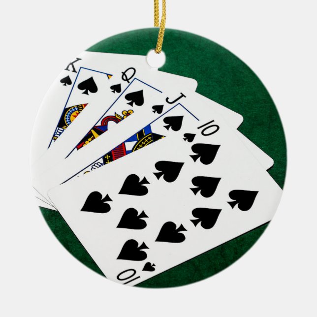 Poker Hands - Royal Flush - Spades Suit Ceramic Tree Decoration (Front)