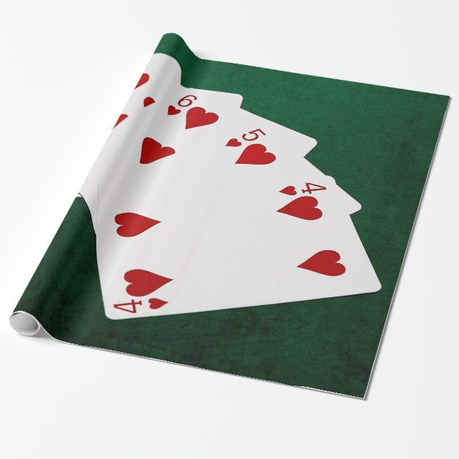 Poker Hands - Straight Flush - Hearts Suit Wrapping Paper (Unrolled)