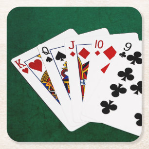 Poker Hands - Straight - King To Nine Square Paper Coaster
