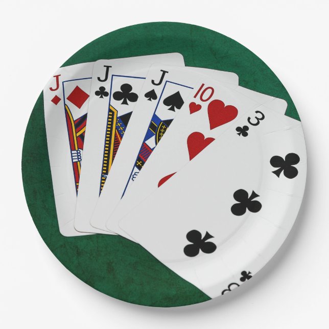 Poker Hands - Three Of A Kind - Jack Paper Plate (Front)