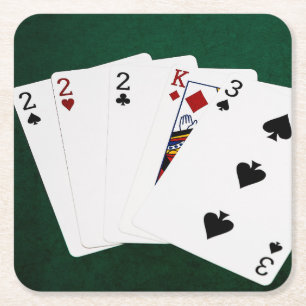 Poker Hands - Three Of A Kind - Two Square Paper Coaster