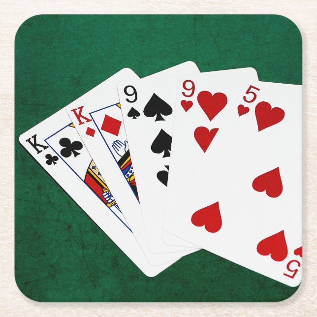 Poker Hands - Two Pair - King, Nine Square Paper Coaster (Front)