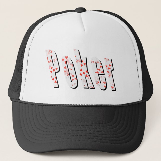 Poker Logo Made From Hearts, Black Trucker Hat (Front)