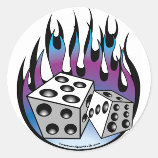Poker Lucky 7 Dice And Flames Classic Round Sticker