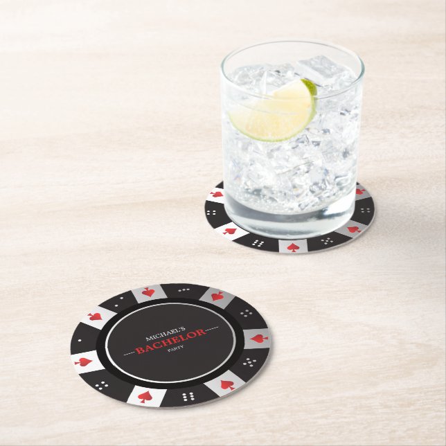 Poker Night Bachelor Party Las Vegas Casino Round Paper Coaster (Insitu)