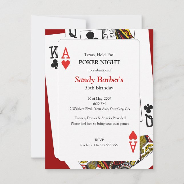 Poker Night - Texas Hold 'Em Party Invitation (Front)