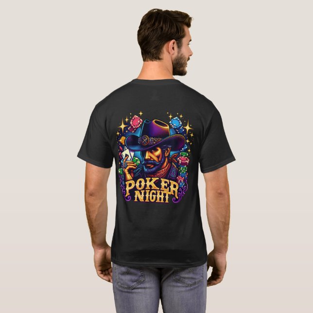 Poker Night Text With Cowboy Western T-Shirt (Back Full)
