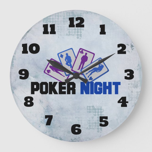 Poker Night with Playing Card in Blue and Purple Large Clock (Front)