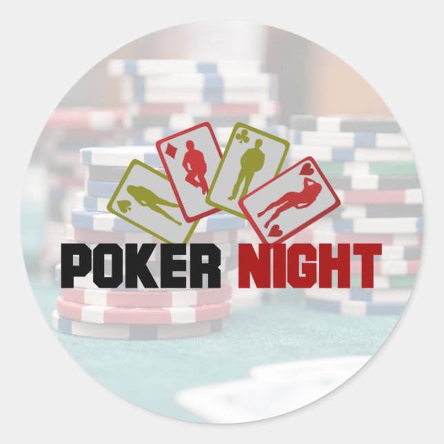 Poker Night with Playing Cards and Poker Chips Classic Round Sticker (Front)