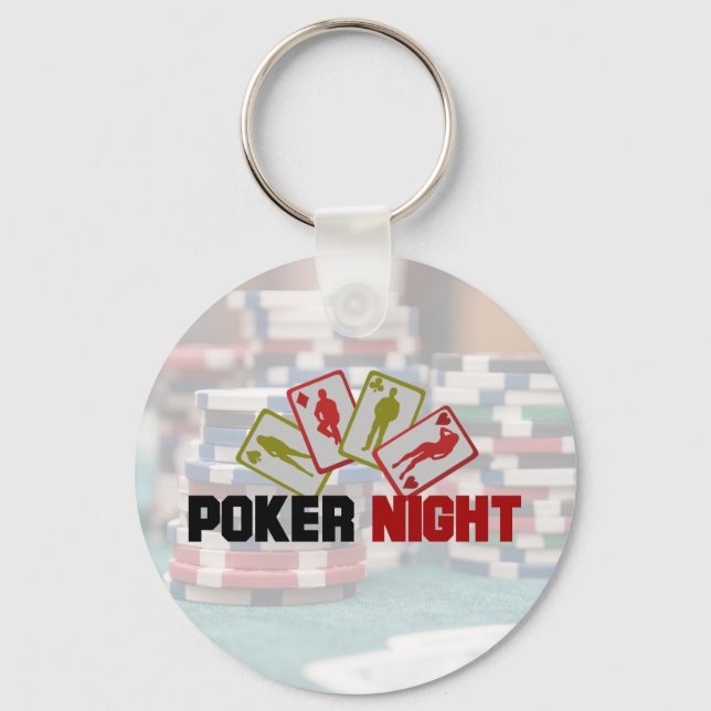 Poker Night with Playing Cards and Poker Chips Key Ring (Front)