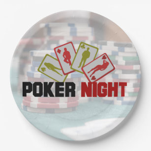 Poker Night with Playing Cards and Poker Chips Paper Plate