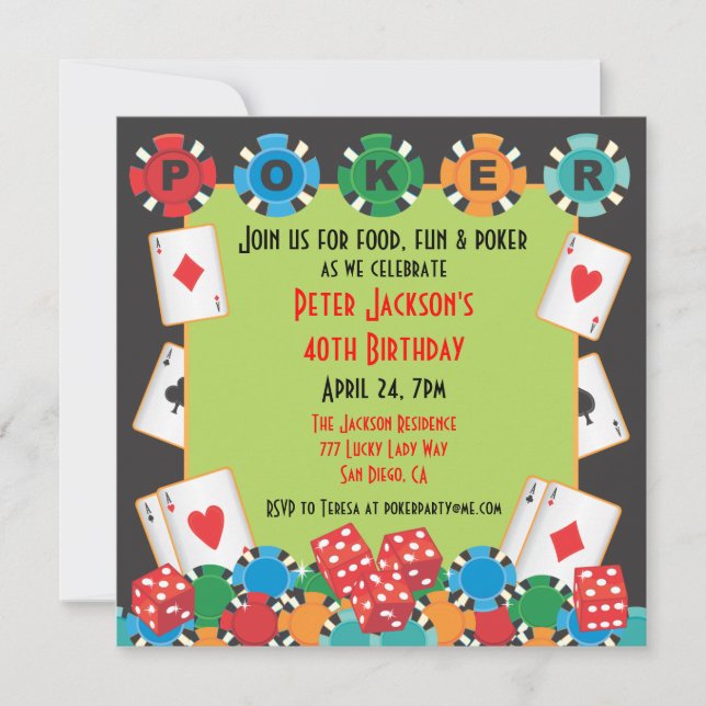 Poker party gambling invitation (Front)