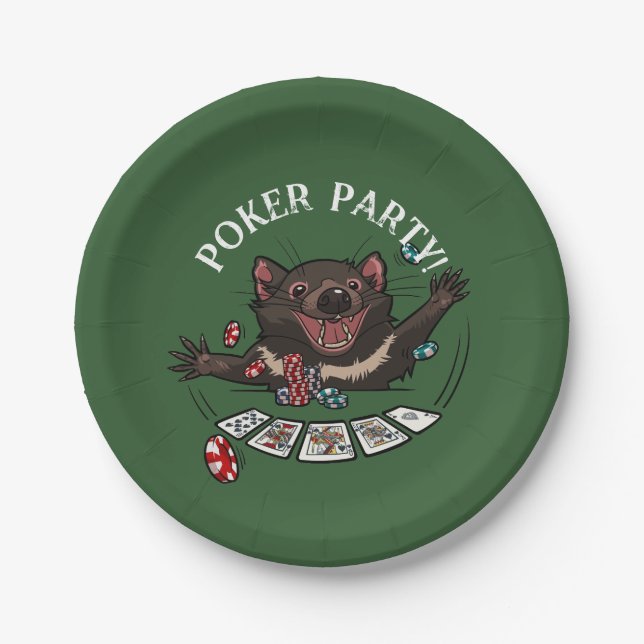 Poker Party Royal Flush Tasmanian Devil Cartoon Paper Plate (Front)