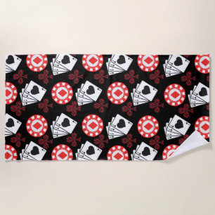 Poker Pattern Aces Crosses Playing Cards Trendy  Beach Towel