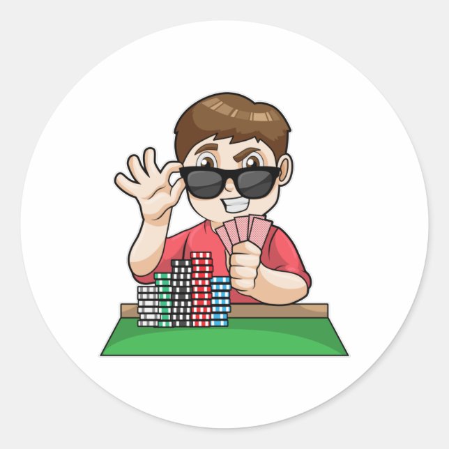 Poker player at Poker with Sunglasses Classic Round Sticker (Front)