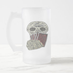 Poker Player Frosted Glass Beer Mug