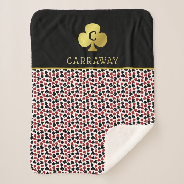 Poker Player Gambler Casino Card Suits Custom Name Sherpa Blanket (Front)