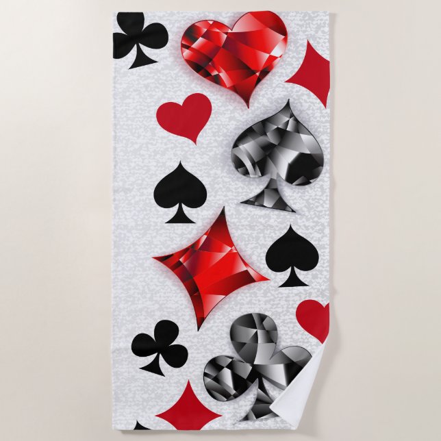 Poker Player Gambler Playing Card Suits Las Vegas Beach Towel (Front)