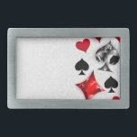 Poker Player Gambler Playing Card Suits Las Vegas Belt Buckle<br><div class="desc">Grey,  textured background with polygonal playing cards symbols. Symbols of playing cards,  heart,  diamond,  spade and club.</div>
