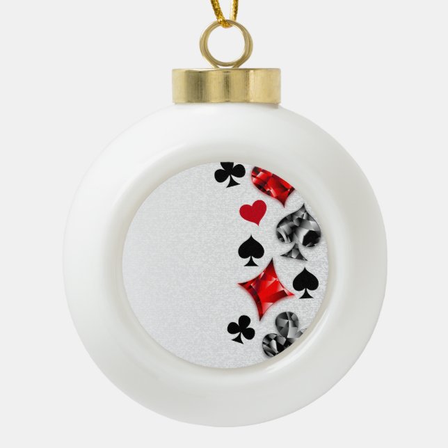 Poker Player Gambler Playing Card Suits Las Vegas Ceramic Ball Christmas Ornament (Front)