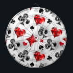 Poker Player Gambler Playing Card Suits Las Vegas Dartboard<br><div class="desc">Grey,  textured background with polygonal playing cards symbols. Symbols of playing cards,  heart,  diamond,  spade and club.</div>