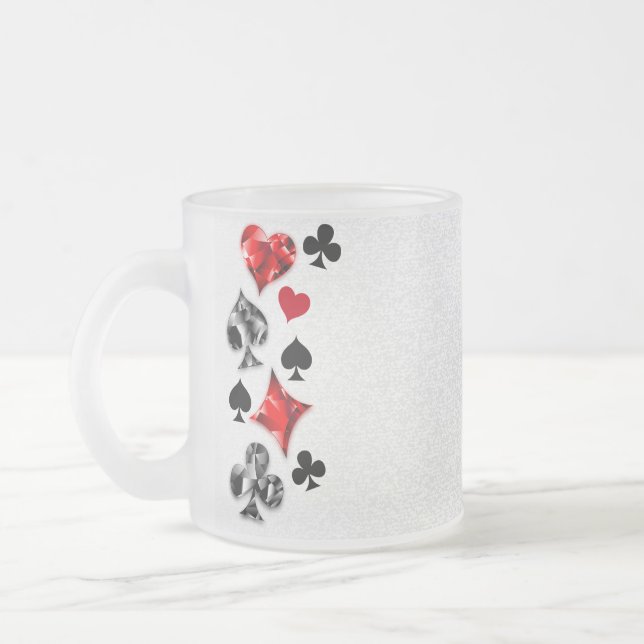 Poker Player Gambler Playing Card Suits Las Vegas Frosted Glass Coffee Mug (Left)