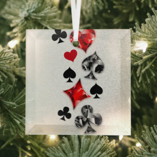 Poker Player Gambler Playing Card Suits Las Vegas Glass Tree Decoration
