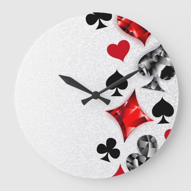 Poker Player Gambler Playing Card Suits Las Vegas Large Clock (Front)