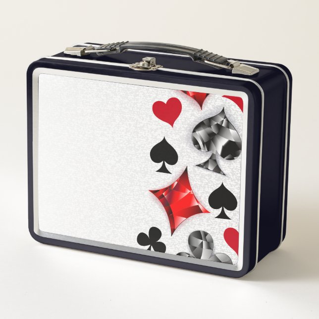 Poker Player Gambler Playing Card Suits Las Vegas Metal Lunch Box (Front)