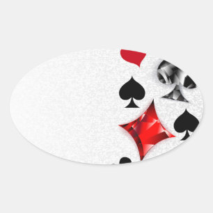 Poker Player Gambler Playing Card Suits Las Vegas Oval Sticker