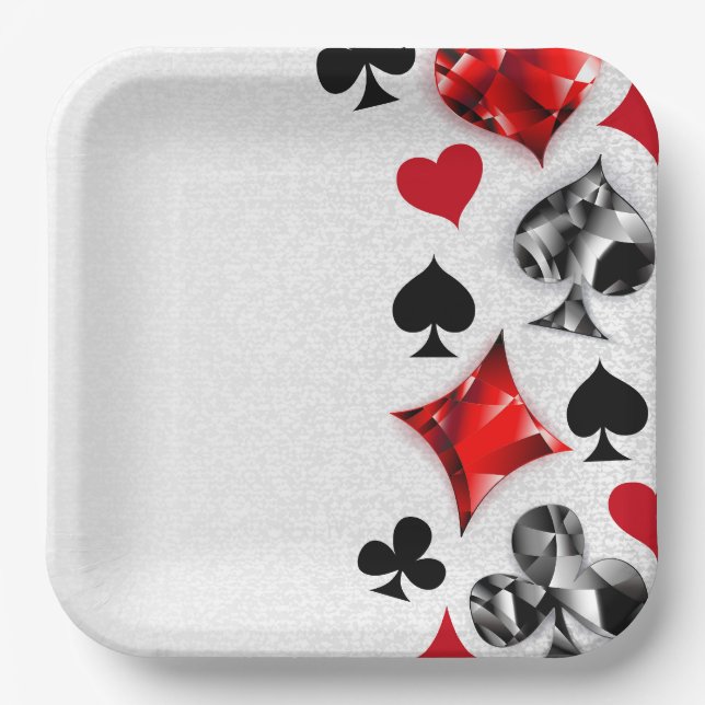 Poker Player Gambler Playing Card Suits Las Vegas Paper Plate (Front)